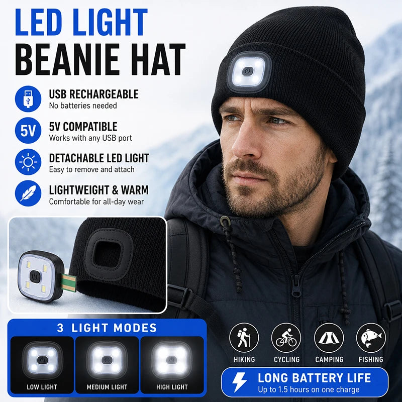 LED Light Knit Beanie Hat For Men & Women – Rechargeable