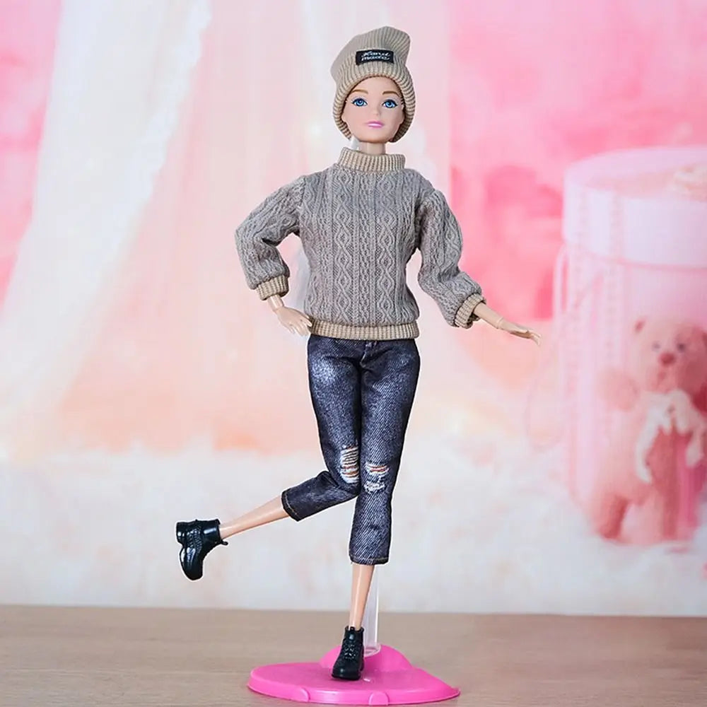 Doll Casual Clothes Hats Winter Wear Sweaters Pants Handmade Girl Doll Wearing Set For 1/6 Doll Clothes Accessories DIY Gift