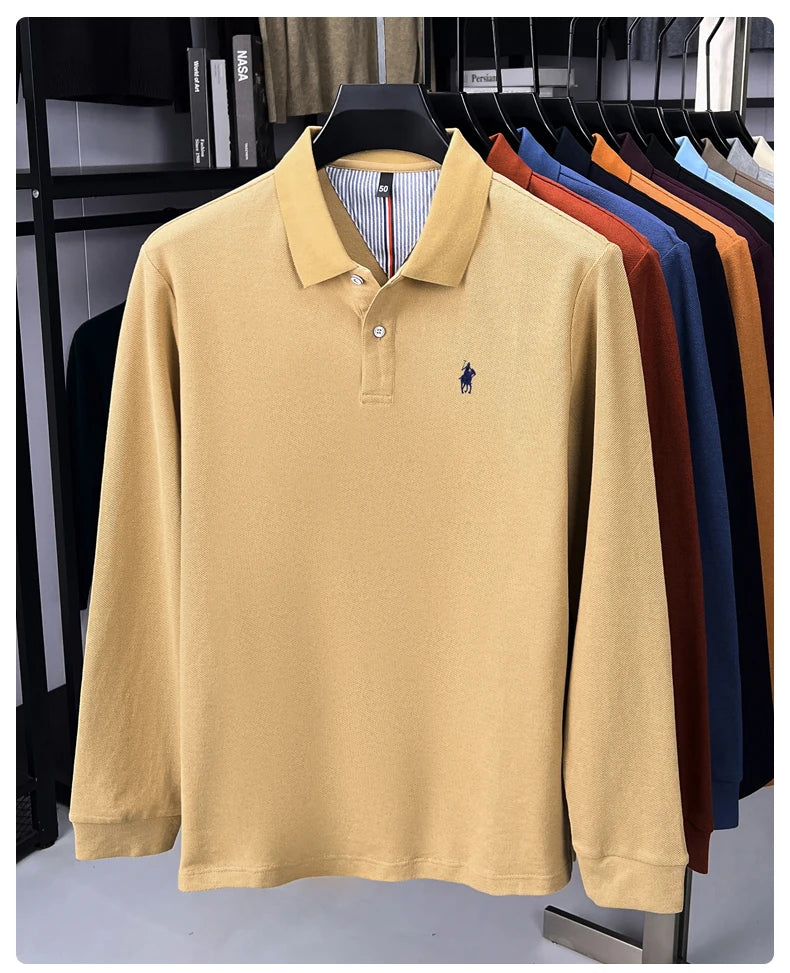 100% cotton high-end brand long sleeve polo shirt new Paul pony embroidery luxury comfort men's business leisure lapel T-shirt