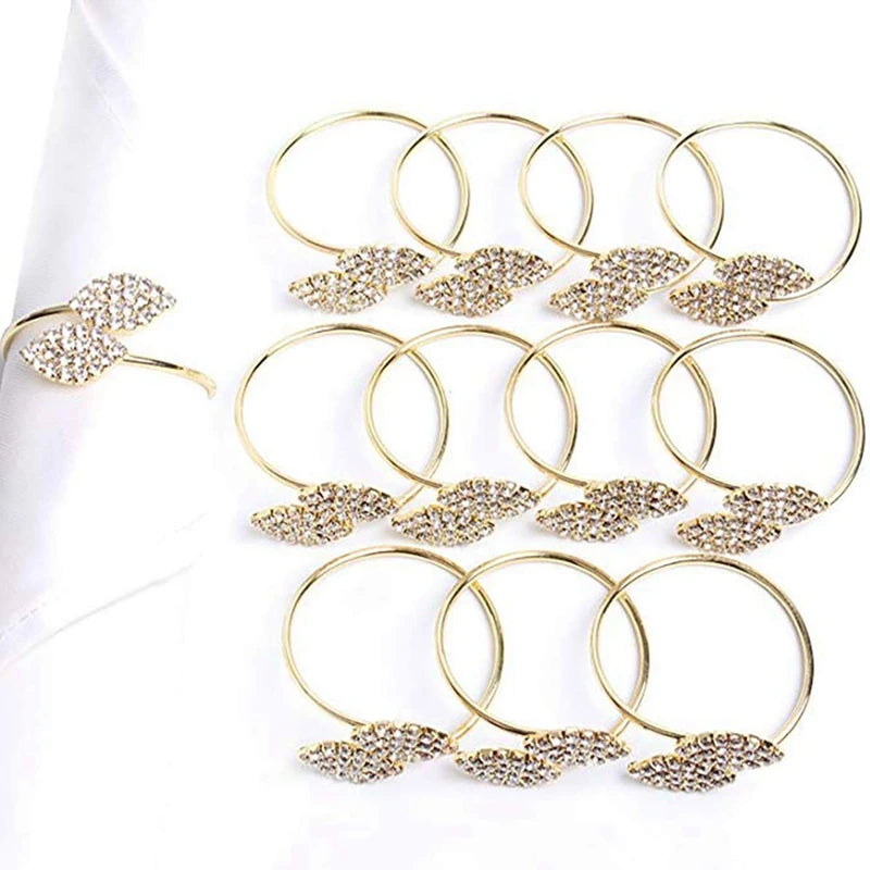 Napkin Ring, 12 Pcs Metal Napkin Rings Holder for Wedding Party Dinner Table Decoration (Leaf-Gold)