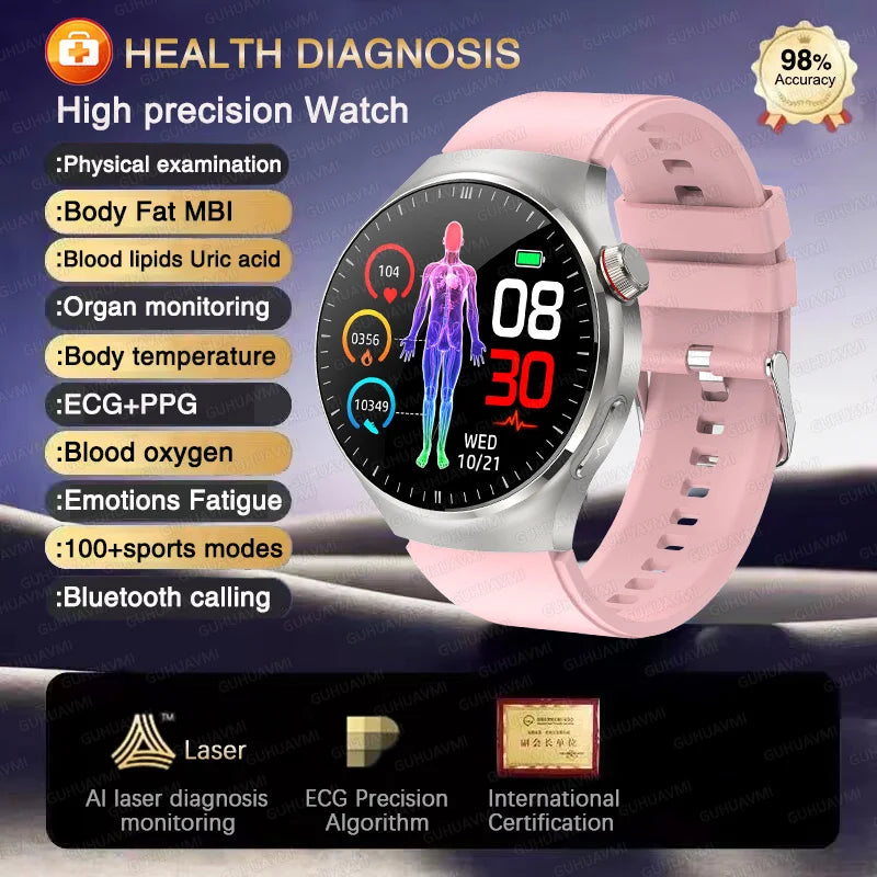 2025 High precision ECG Uric Acid Blood Fat Smart Watch Men Body Fat Blood pressure Heart rate Pulse Health  Watches