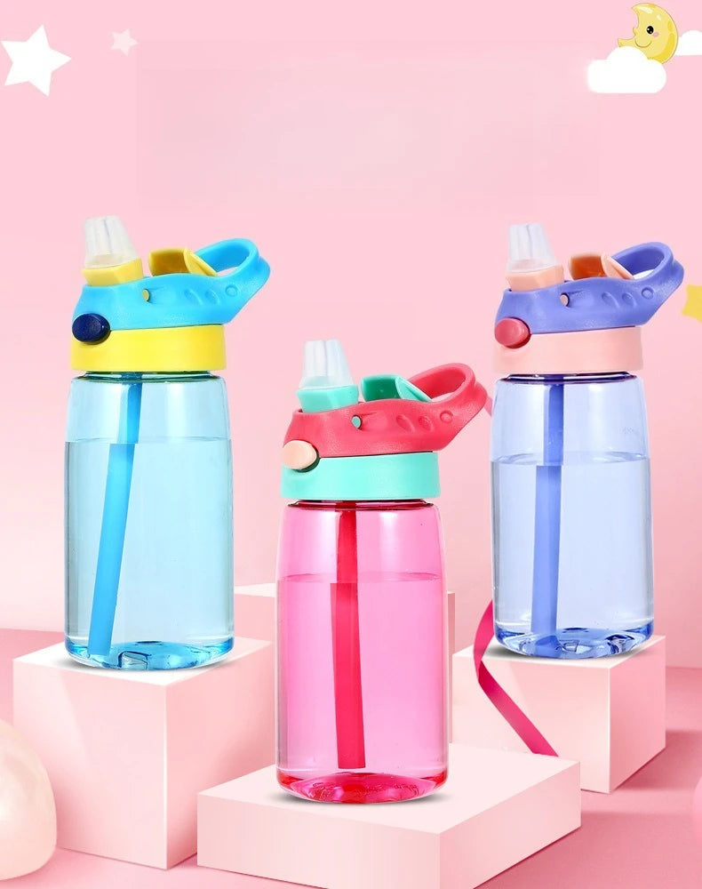 480ML Water Bottle With Straw Portable Plastic Bottles Outdoor Leakproof Cup Kids Girls Summer Cold Water Juice Drinking Bottle