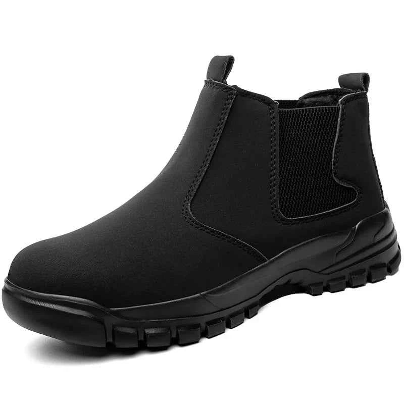 Leather Non Slip Work Boots for Men Rotating Button Safety Shoes Steel Toe Sneaker Male Puncture Proof Protective Boots