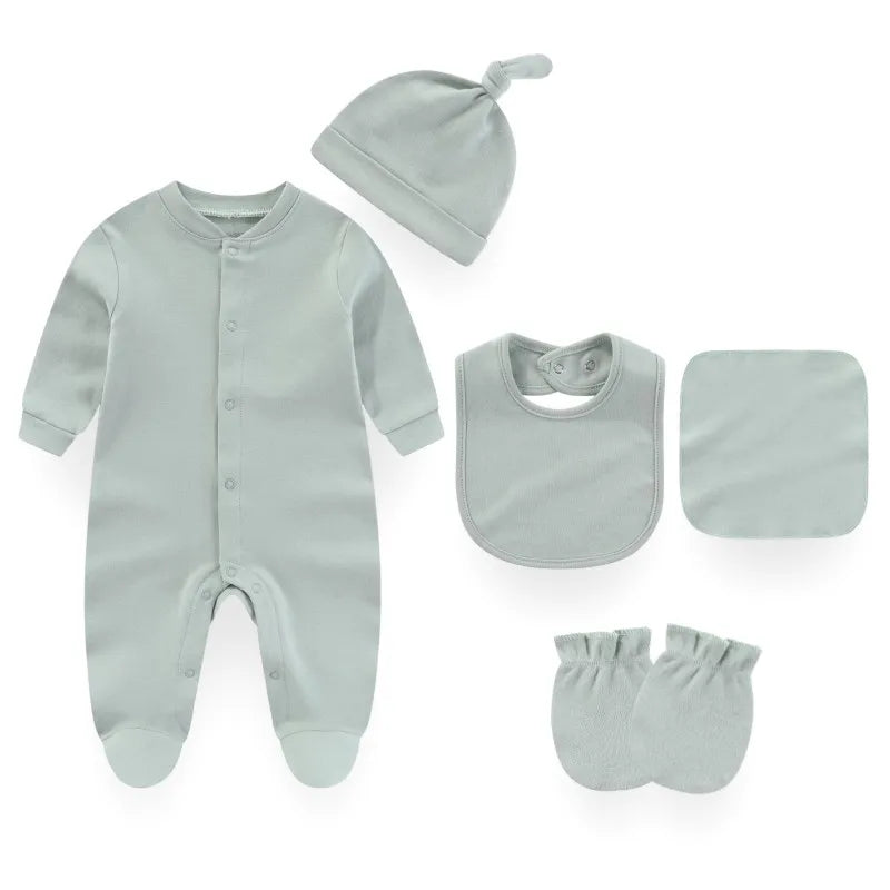 Solid Pajamas Sets 5PCS Newborn Cotton Romper Unisex Baby Girl Clothes Jumpsuit Spring Baby Boy Clothes Ropa Bebe Autumn