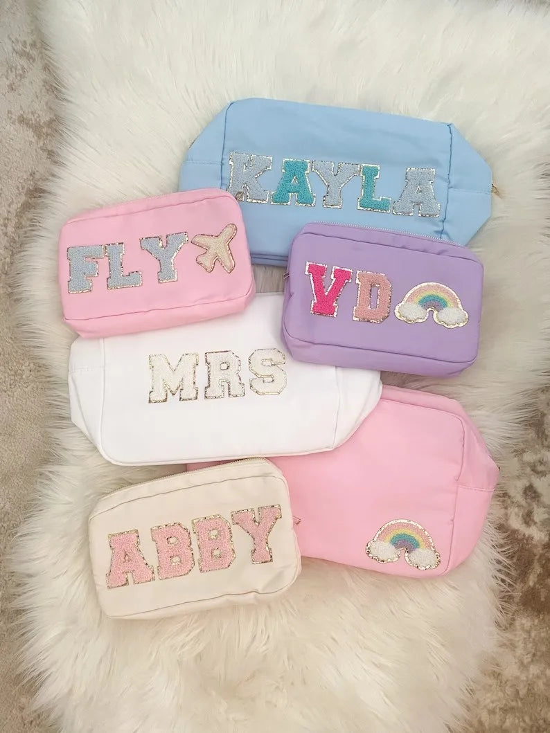 Stock Multi Colors Nylon Pouch Large Cosmetic Bag Zipper Toiletries Organizer Bag For Women Girls Gift Makeup Pouch