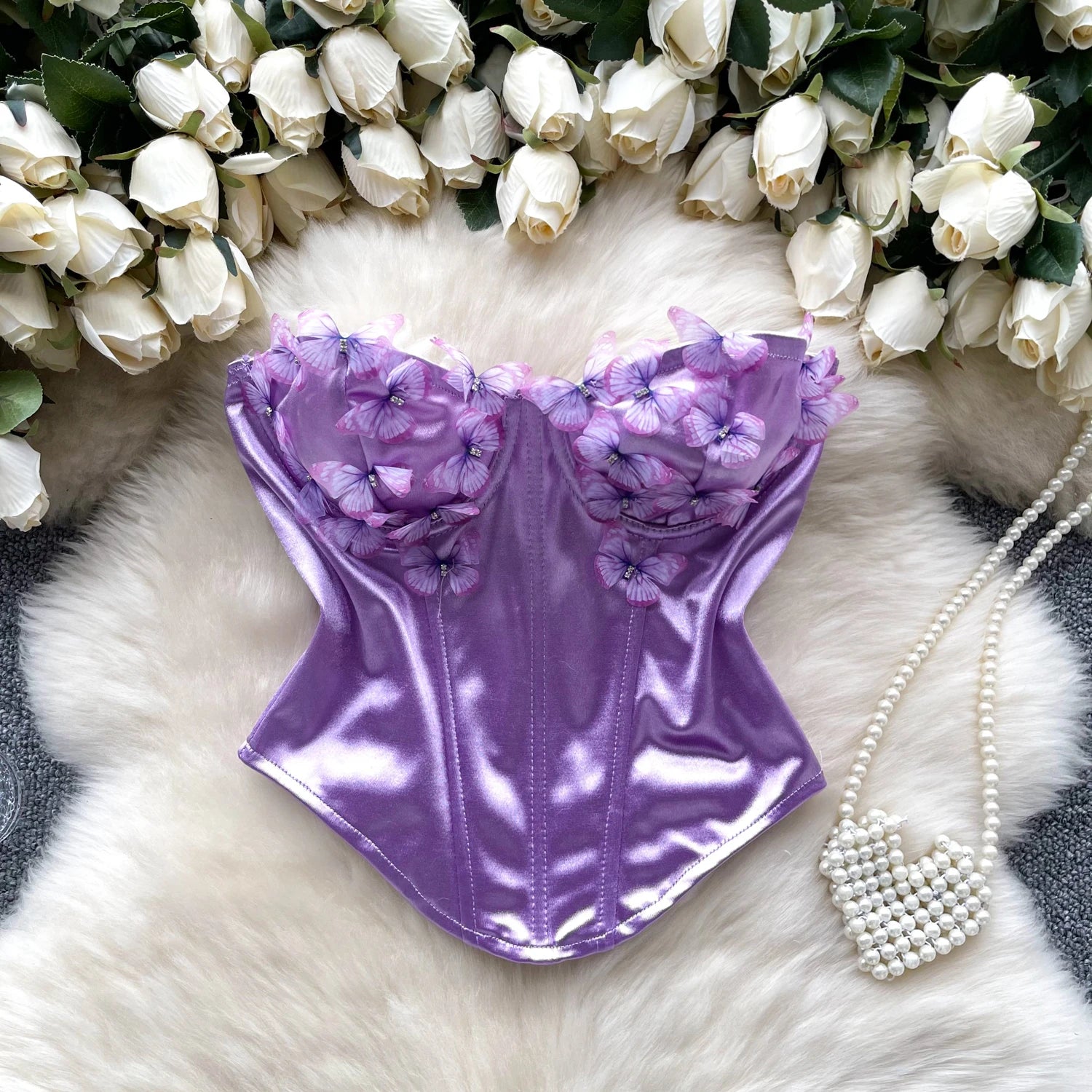SINGREINY 3D Butterfly Satin Sexy Top European Sleeveless Fishbone Corset 2024 Female Senior Streetwear Hotsweet Strapless