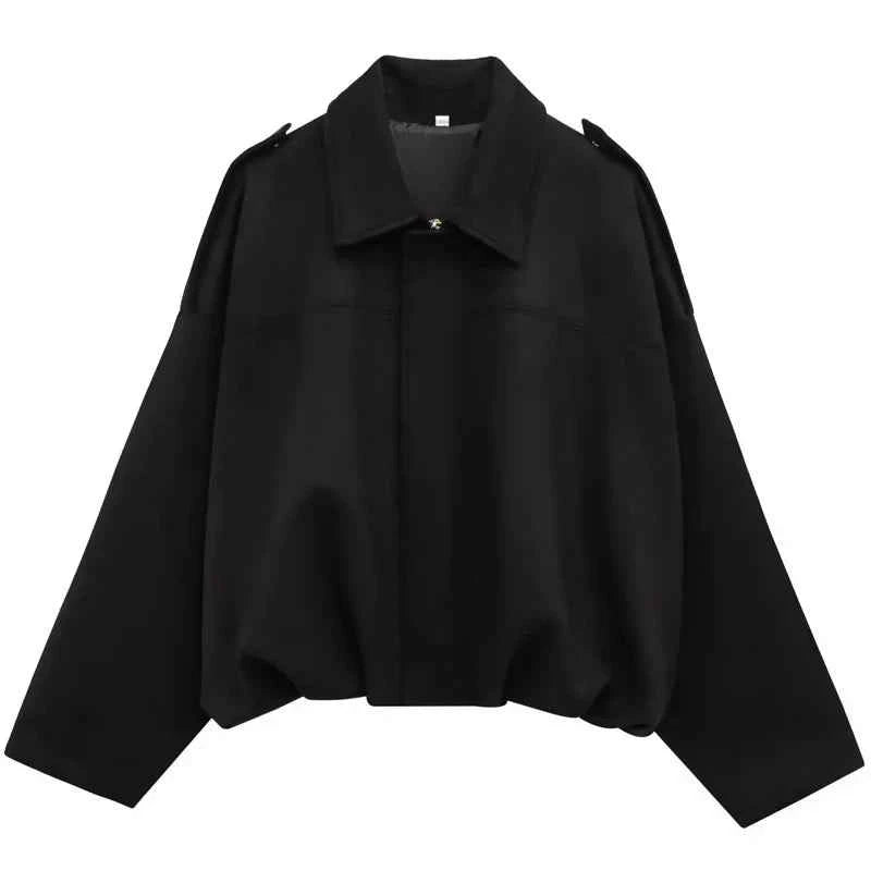 HXAO Suede Cropped Jacket Women's Bomber Jacket Oversized Batwing Sleeves Outerwears Lady Casual Loose Coat Street Style Jackets