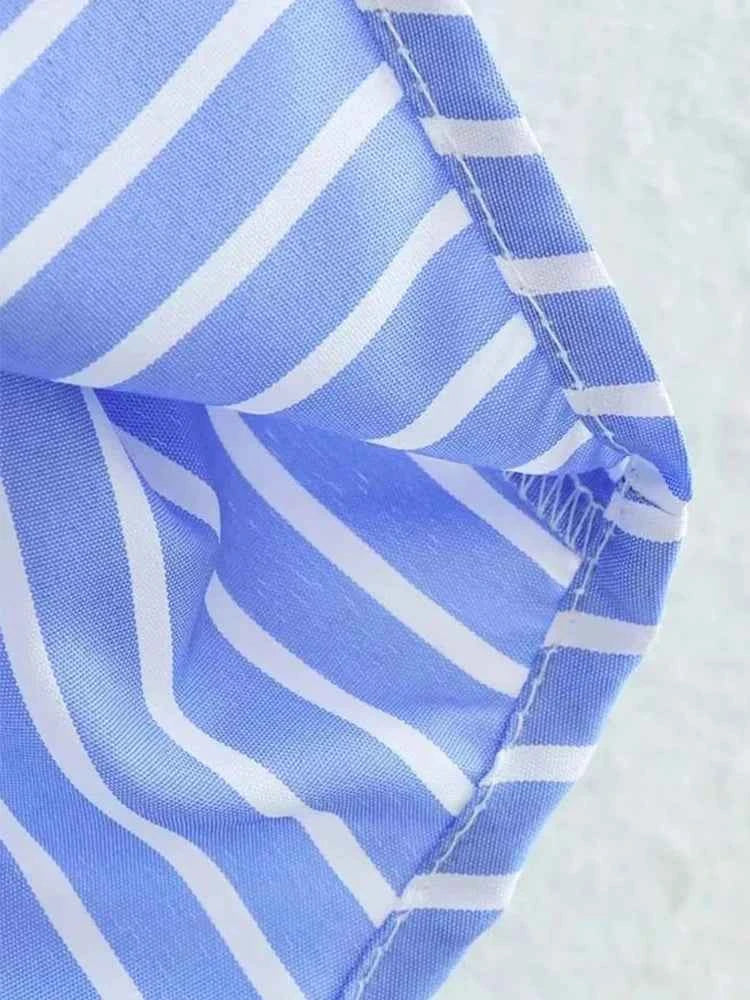 Women 2025 Pocket Stripe Printed Shirt Fashion Single Breasted Vintage Long Sleeve Spring Autumn Causal Elegant Loose Tops
