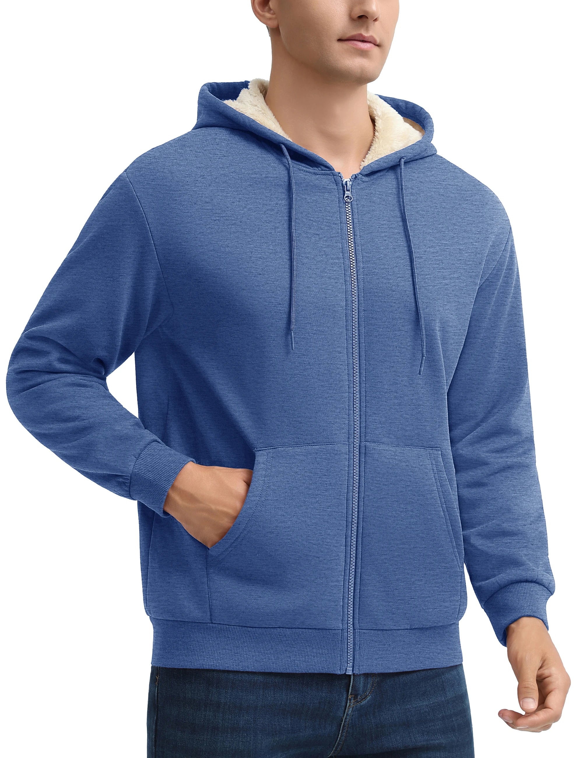 TACVASEN Men's Zip Up Hoodie Sherpa Lined Hooded Sweatshirt Winter Heavyweight Hoodies Warm Thick Fleece Jacket Casual Outwear