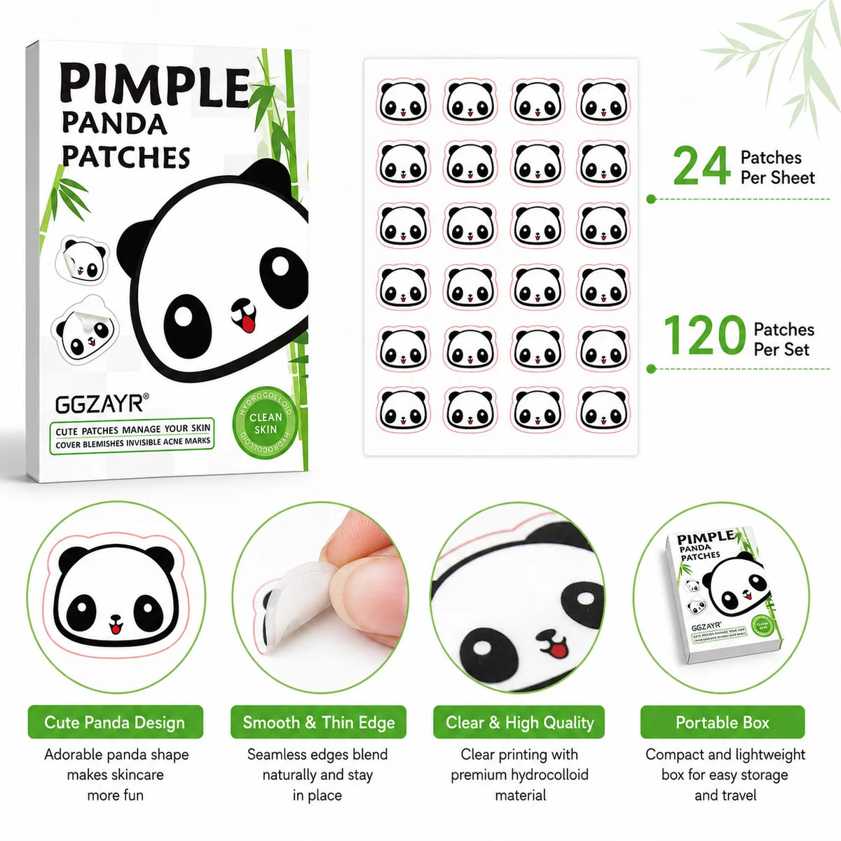 Cute Panda Hydrocolloid Pimple Patches – 120 Spot Stickers