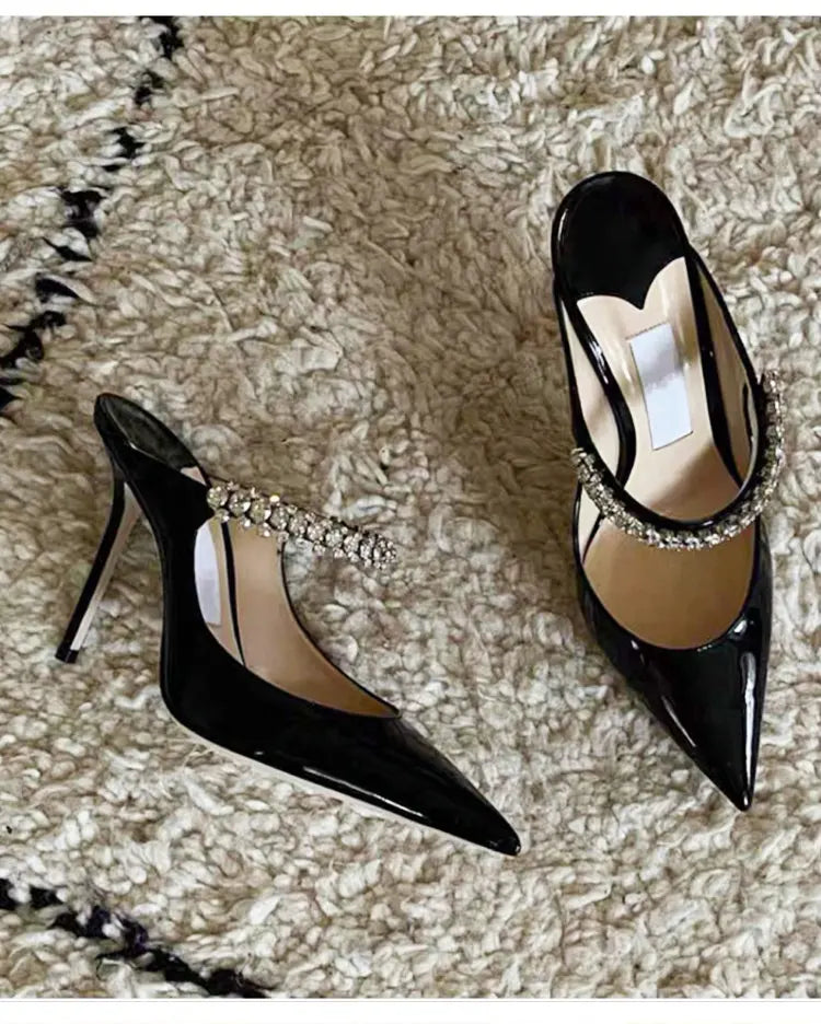 2025 Fashion Women Slippers Pointed Toe High Heels Sandals Sexy Stripper Party Slides Mule Ladies Shoes Slingbacks Slides