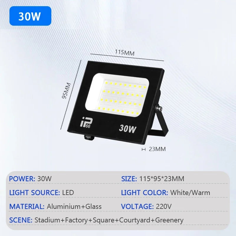 LED Floodlight Outdoor IP66 Waterproof Path Light Spotlight 10W 20W 30W 50W 100W 200W Outdoor Garden Porch Courtyard Lamp AC220V