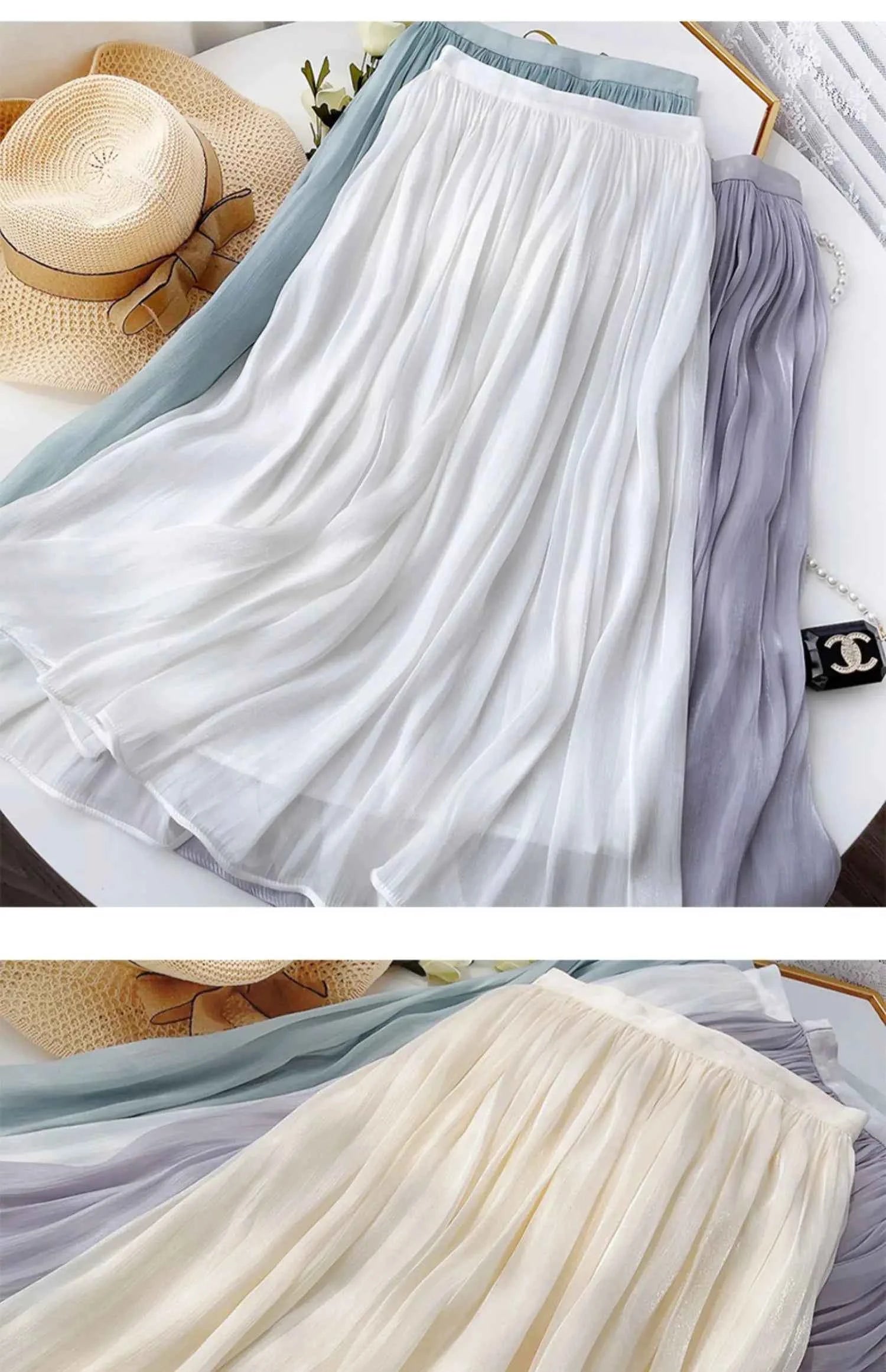 2025 Spring/Summer New Luster  A-line Women Skirt Solid Color High Waist French Paris Style Elegant Asymmetrical Skirt