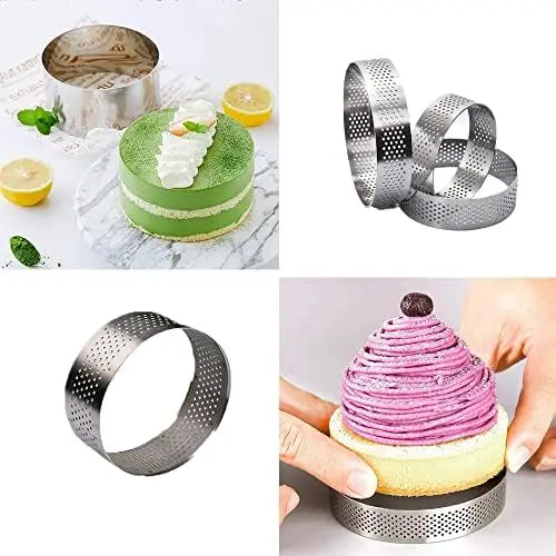 10PCS 5/6/7/8CM Perforated Tart Rings with Hole Stainless Steel Tart Bottom Tower Fruit Pie Quiches Cake Ring Mousse Baking Mold