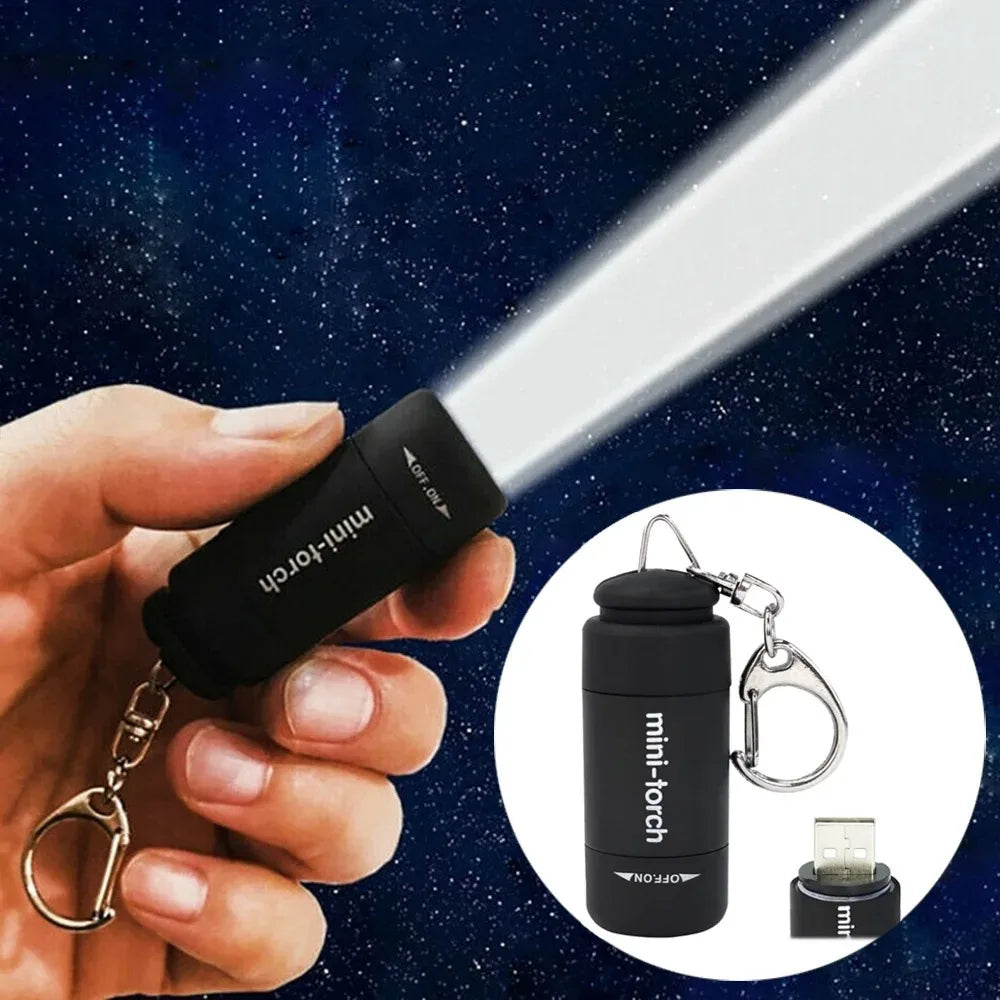 USB Rechargeable LED Pocket Keychain Flashlight Multifunctional Strong Light Waterproof for Outdoor Hiking Camping Mini