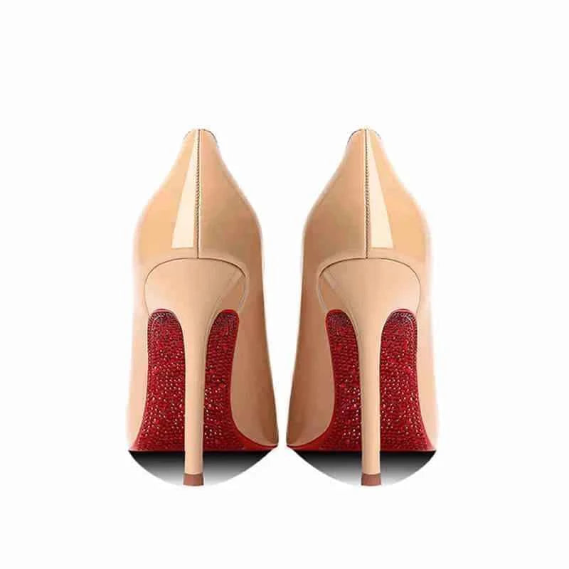 Women's heels 2025 New Luxury Brand Pumps Red Bottom Pointed Toe Rhinestone High Heels Elegant Stiletto Party Prom Ladies Shoes