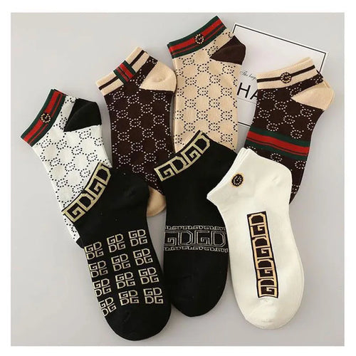 5/10/20 Paires Chaussettes d'Hiver Homme Courtes Respirantes Luxe Chaussettes de Marque Designer Coupe Basse Tendance Cheville Chaussettes Motif Géométrique