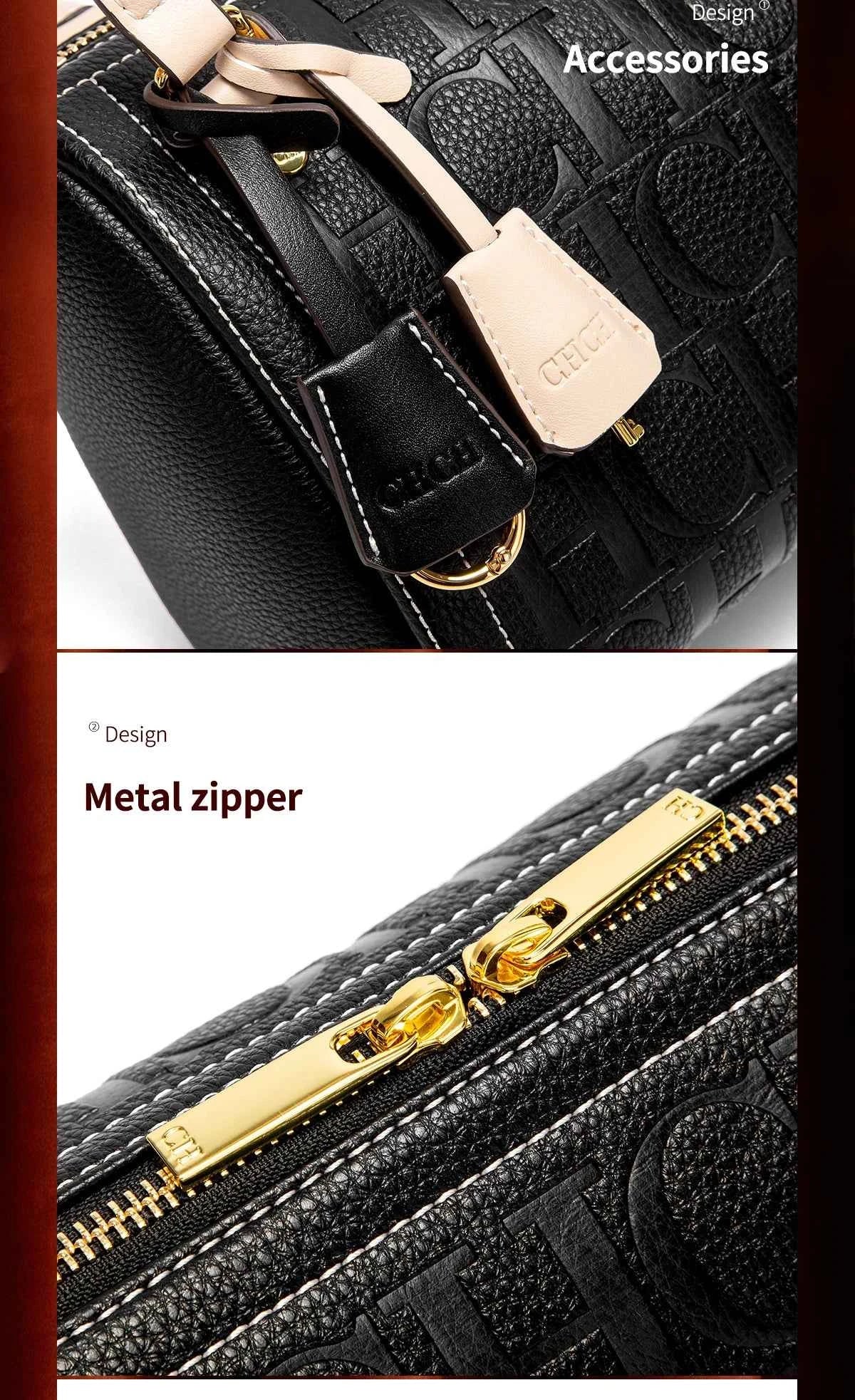 C-H Women's Boston Bag Autumn Winter New Collection Letter Design Texture Shoulder Bags