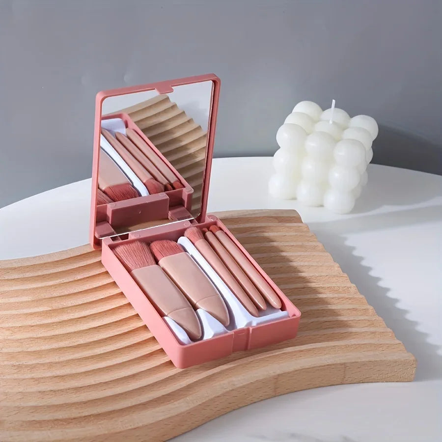 5Pcs Dusty Rose Pink Makeup Brush Set Soft Bristle Foundation Blush Eyeshadow Multi Function Tool Women Daily Valentine Gift Beauty Accessory