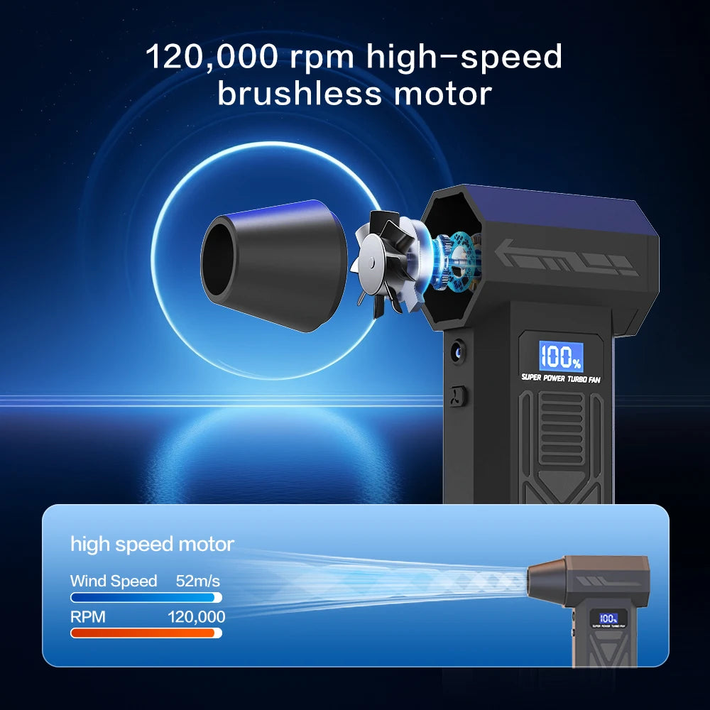 120,000 RPM Electric Turbine Blower, Portable Cordless Hair Dryer, Deep Cleaning Tool for Cars/Electronics/Home