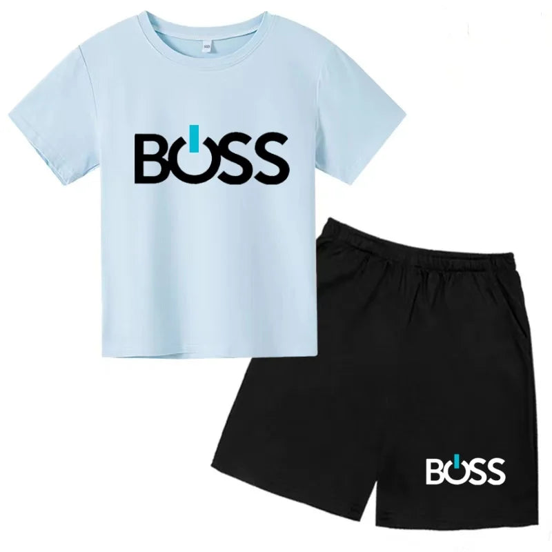 Kids Summer Sportswear 3-12 Years New Letter Fashion T-shirt Coat Boys Girls Toddler Short-sleeved+Shorts Casual Cool Sports Set