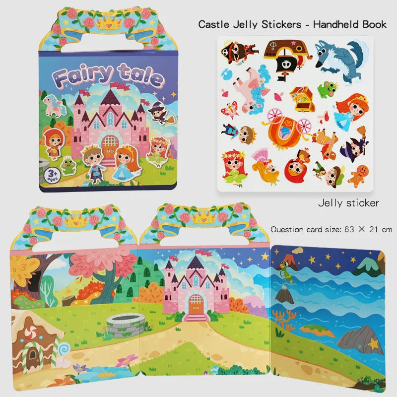 Kids' DIY Creative Jelly Sticker Book Reusable Portable Quiet Busy Paste Sticker Toy for Children