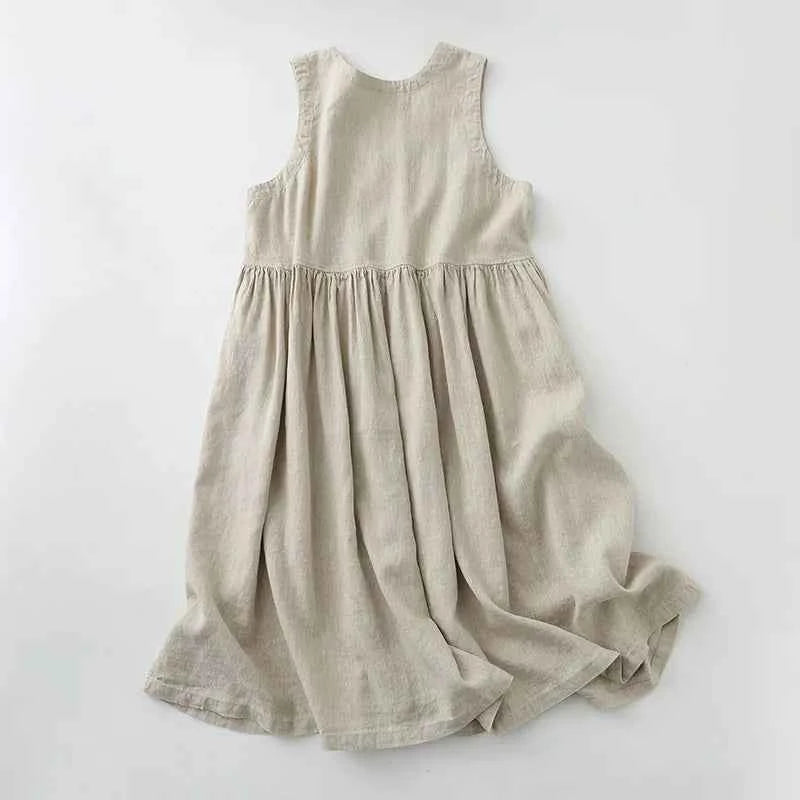2026 New Women's Cotton Linen Sleeveless Dress Casual V Neck Button Down Loose Midi Dresses for Summer Women's Casual Dresses