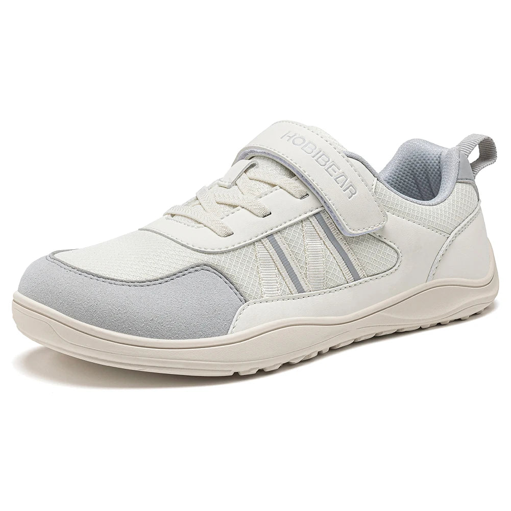 HOBIBEAR Big Kid Wide Width Shoes Barefoot Hook-Loop Artificial Leather Sneakers Lightweight Zero Drop Walking Shoes