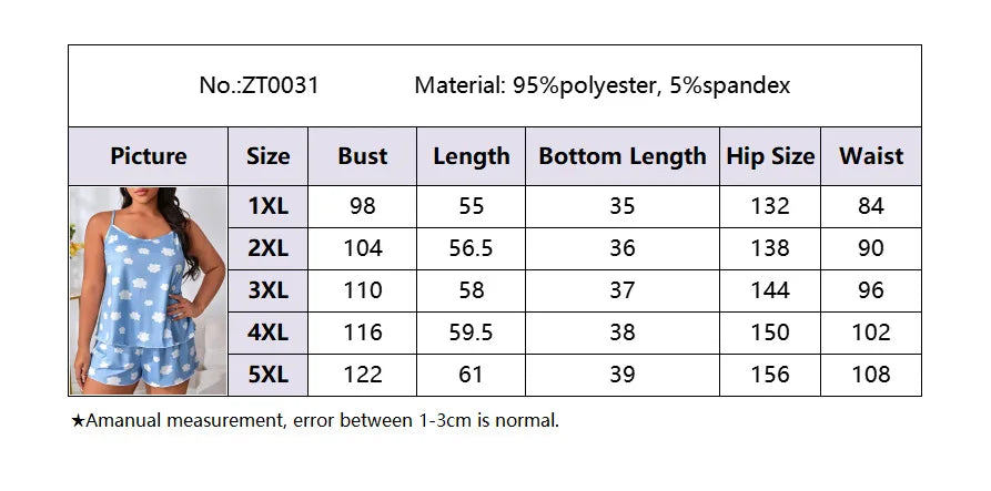 Lady Summer Chemise Pajamas Suit Night Outfit Big Size 4XL 5XL Sexy Women Love Print Soft Nightwear New Sleepwear Cami&shorts