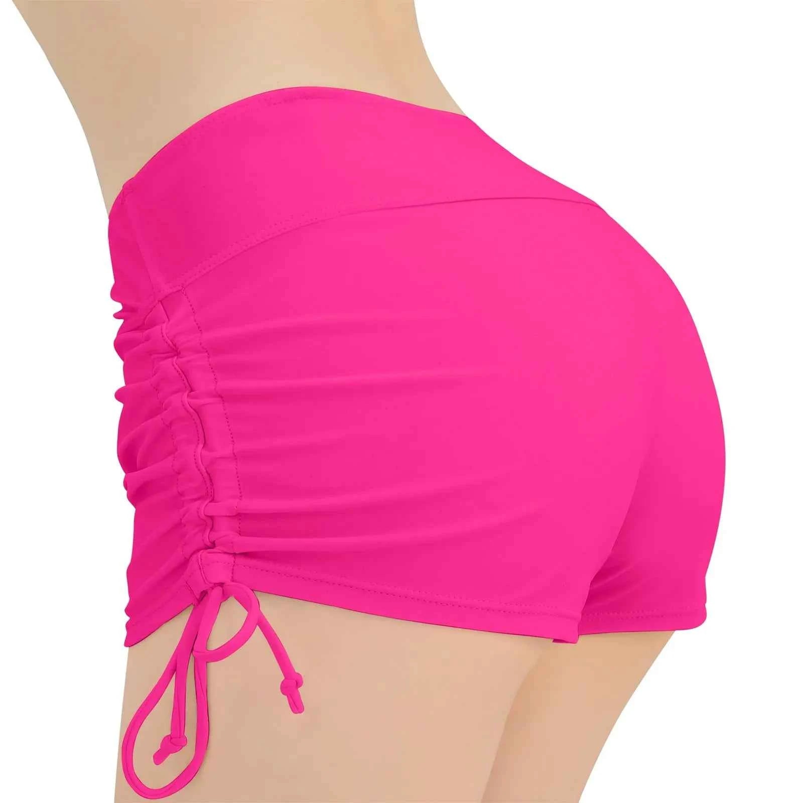 Women'S Summer Swimwear Briefs Solid Colored Boxer Beach Shorts High Waist Side Adjustable Drawstring Elastic Sports Swimsuit