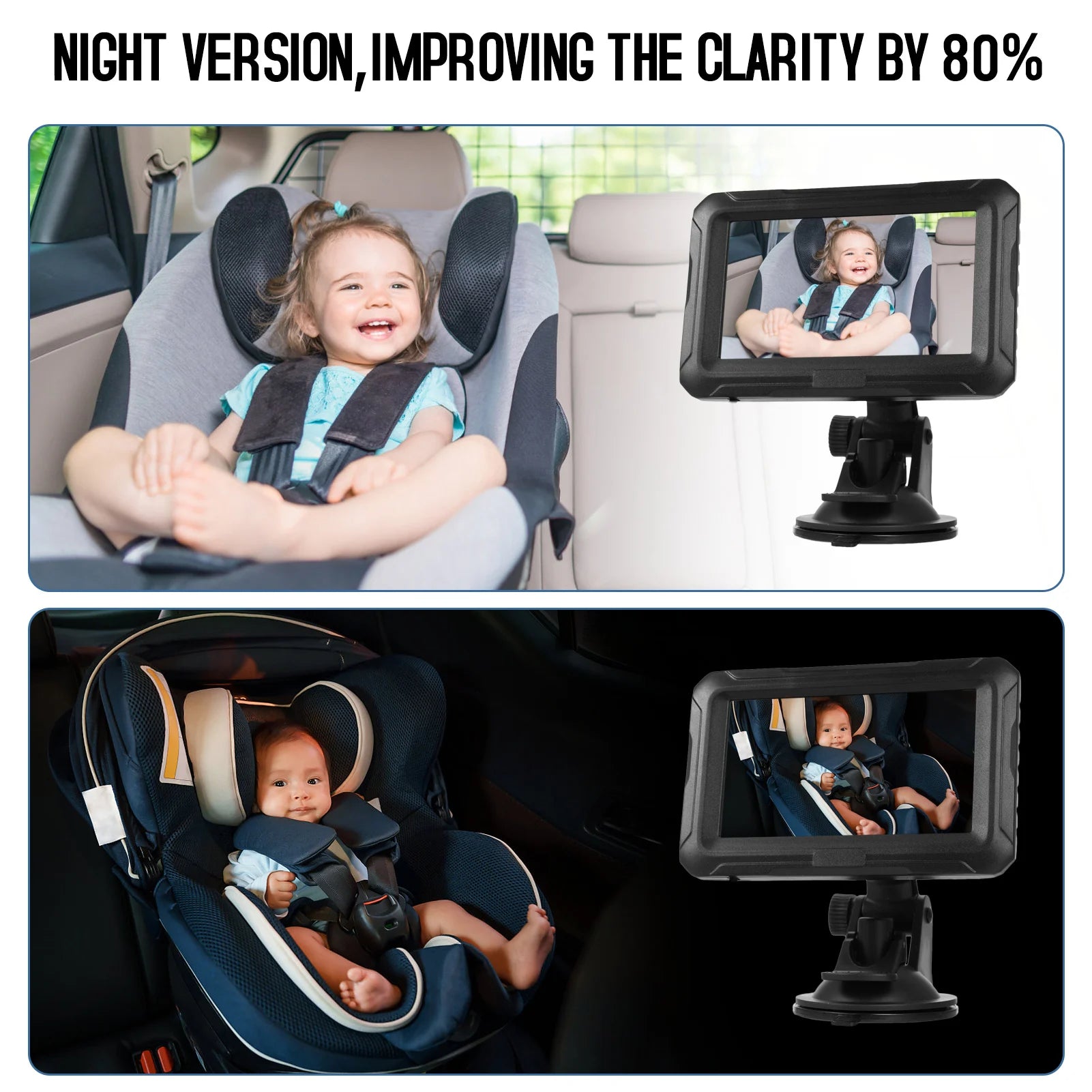 Baby Car Mirror 1080P Monitor with Camera USB Plug 4.3" Baby Camera With Night Vision 150°Viewing Angle for Infants Kids Pets