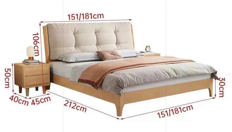 Home Furniture Bedroom Heavy Duty Wood Platform Dormitory Bed with Wood Headboard, Modern Double Bed Frame
