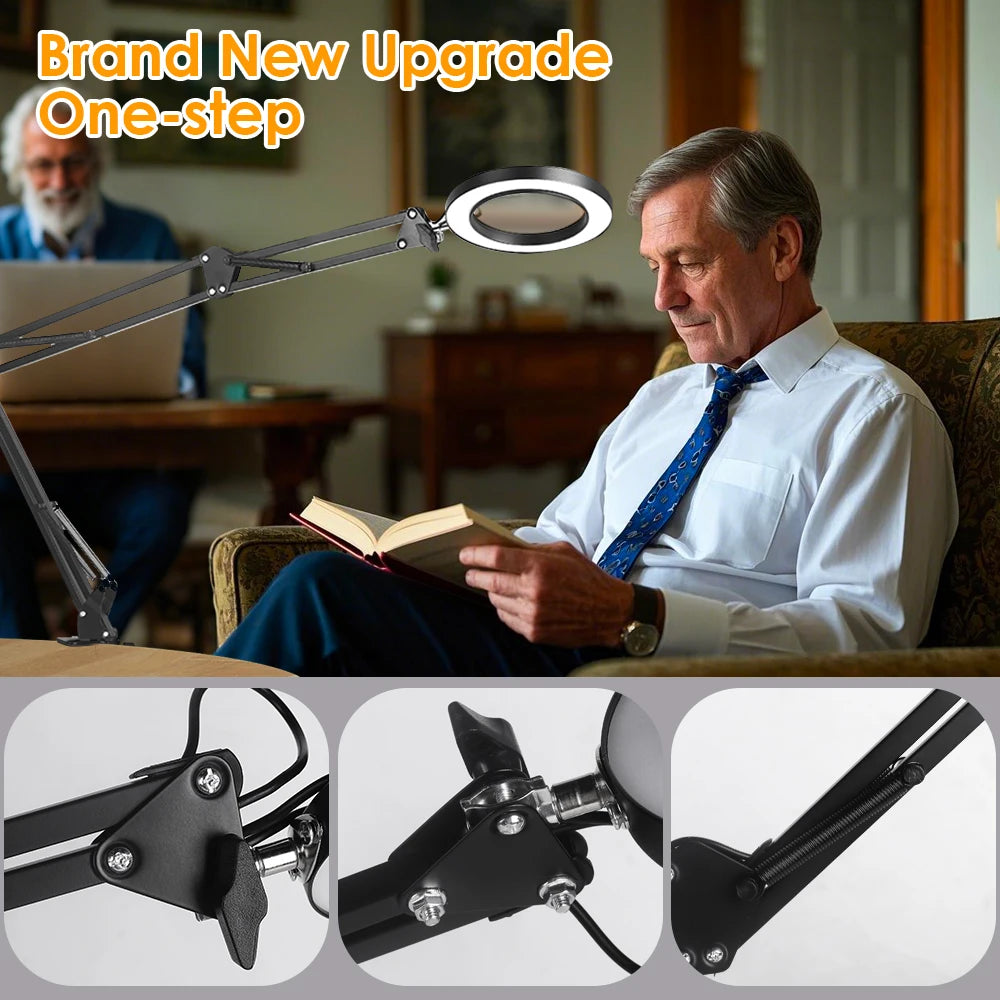 Triple Fold 8X/10X Illuminated Magnifier USB 3 Colors LED Magnifying Glass for Soldering Iron Repair/Table Lamp/Skincare Beauty