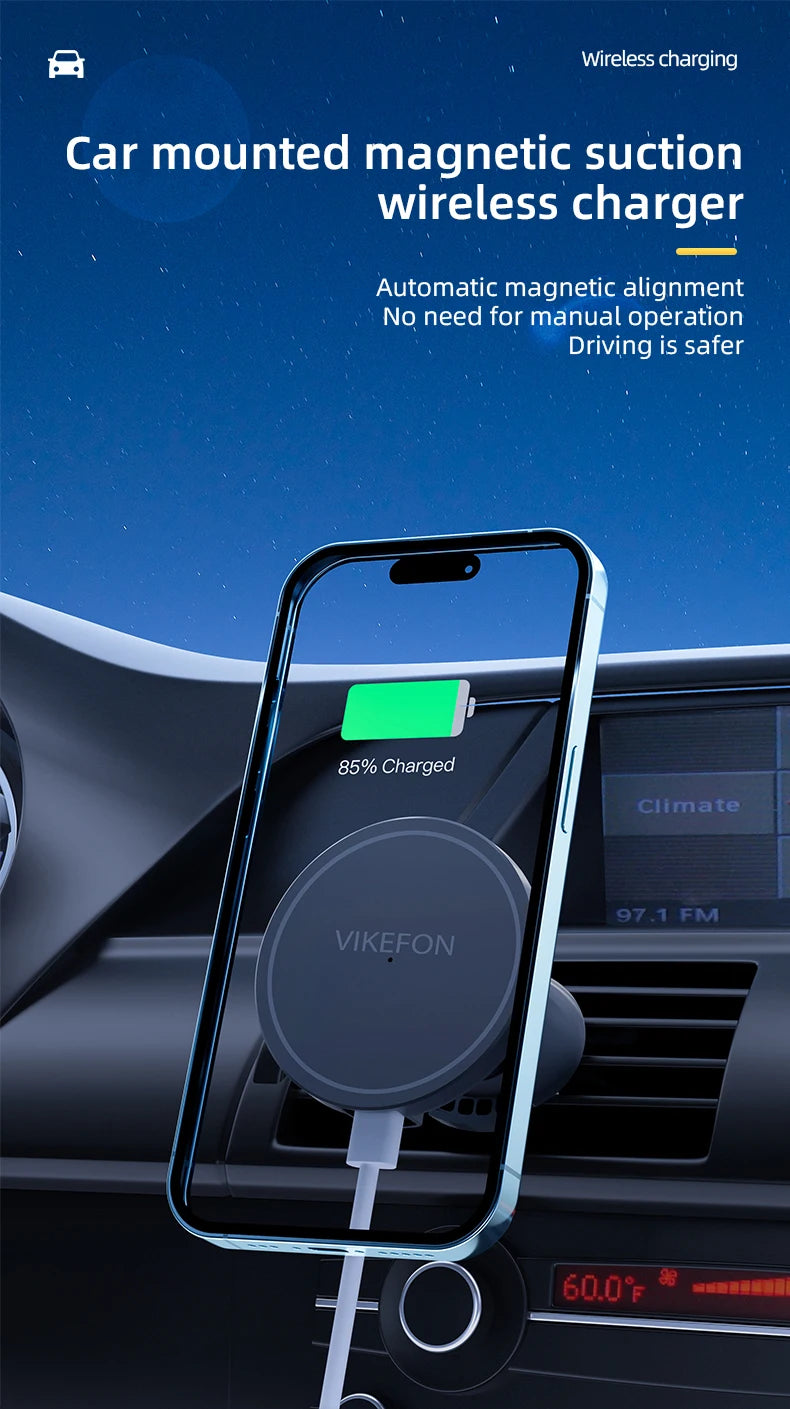 30W Magnetic Car Mobile Phone Holder Stand Wireless Charger For iPhone 15 14 13 12 Pro Max Mini Air Vent Fast Car Charging Stand