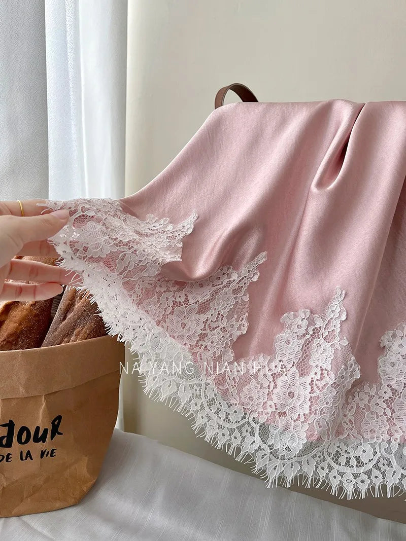 Beiyingni French Elegant Satin Mermaid Skirt Women Spring Summer Lace Patchwork Pack Hip Long A-line Skirts Office Ladies Faldas