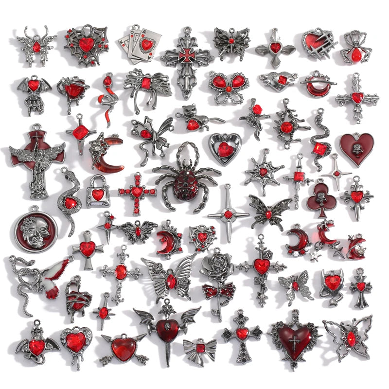 2pcs 25 styles Dark Gothic Retro Black flower moon Heart snake charm for Personalized Necklace Earrings Pendant DIY Accessories