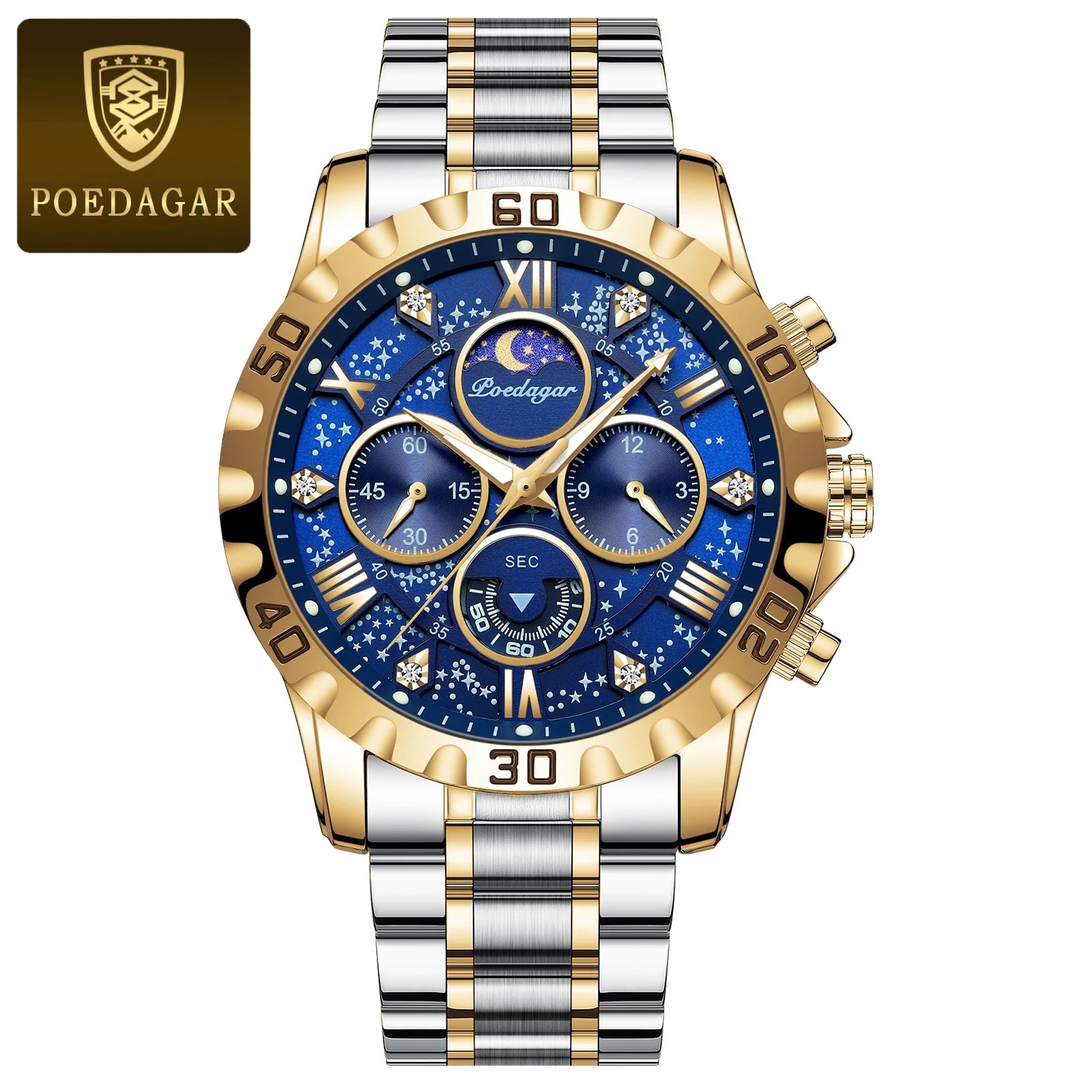 POEDAGAR Luxury Fashion Man Watch Waterproof Luminous Chronograph Men Watch Stainless Steel Sports Military Quartz Men's Watches