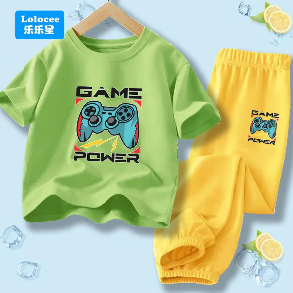Kids Game Controller 2-Piece Outfit Set Short-Sleeve T-Shirt + Pants Summer Clothes Set for Boys Fashion Clothing YXJ01