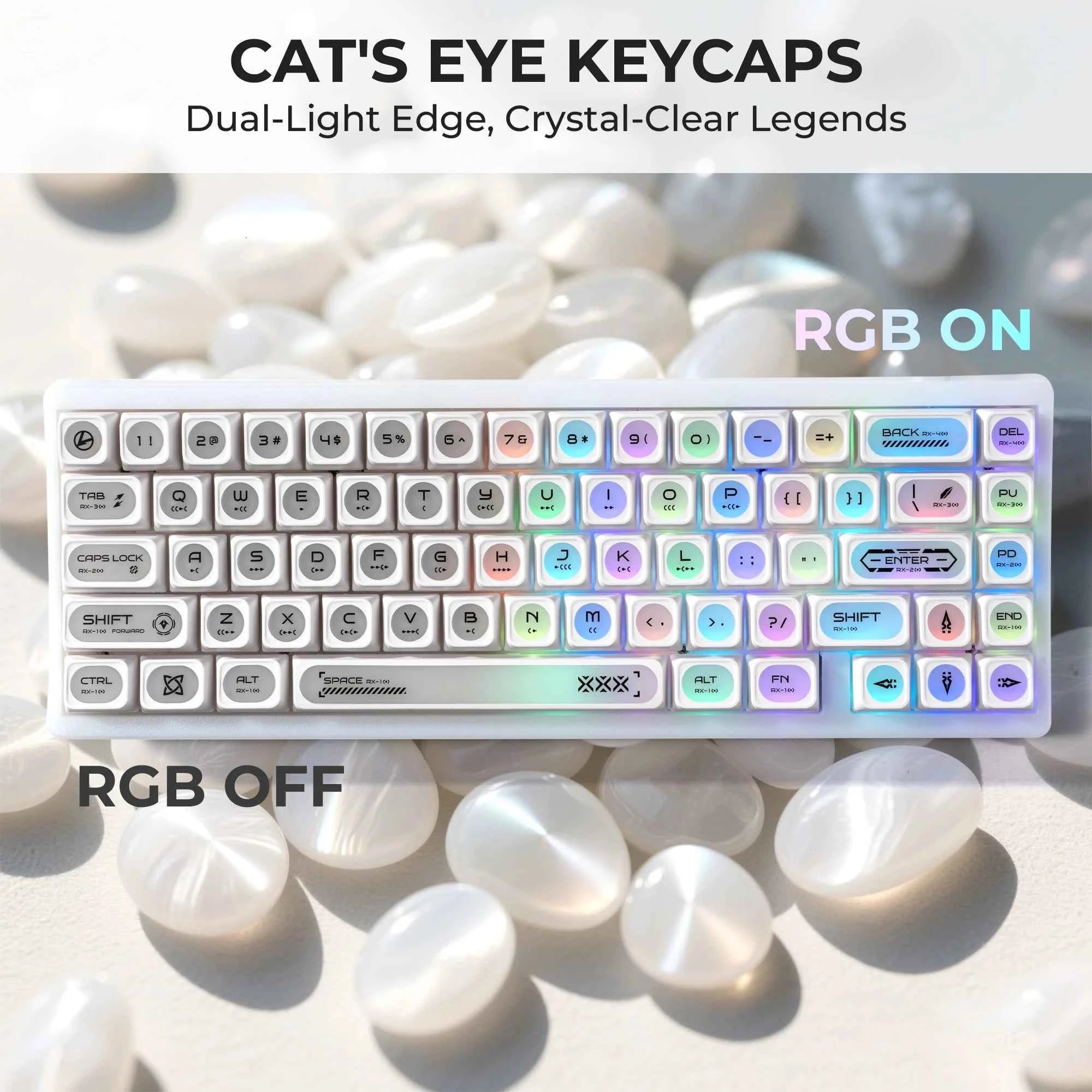 XVX White Shine Through Cats eye MAX Profile Dye-Sub PBT Keycap Set 136-Key