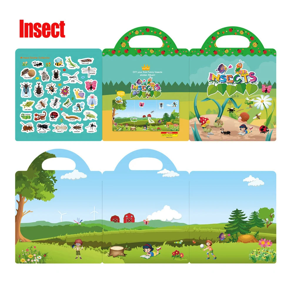 Kids Reusable Sticker Book Multiple Scenarios Cartoon DIY Puzzle Educational Cognition Learning Toys for Child Age 2-4 Gift