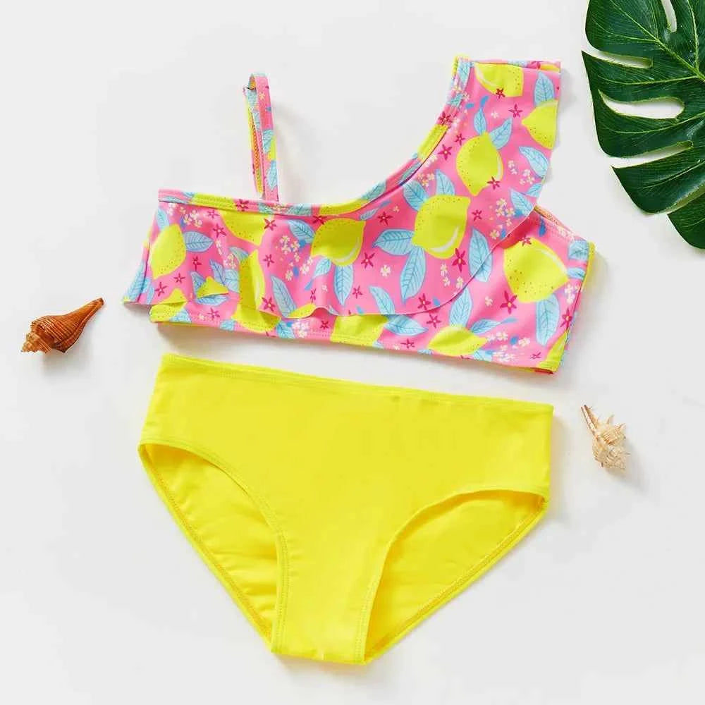 2-10Y New Fashion Kid Rainbow Design Bikini Set Lovely Two Pieces Child Swimwear Cute Girl Flouncing Swimsuit Summer Beachwear