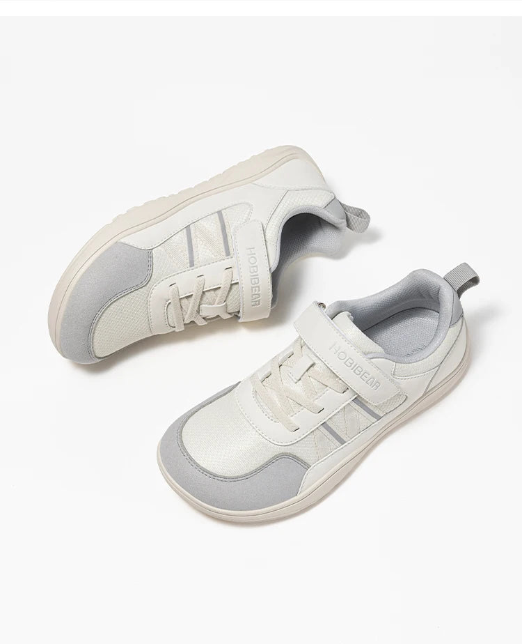 HOBIBEAR Big Kid Wide Width Shoes Barefoot Hook-Loop Artificial Leather Sneakers Lightweight Zero Drop Walking Shoes
