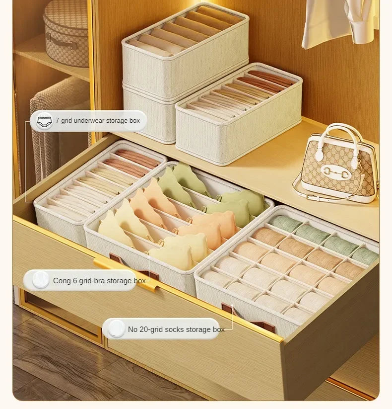 1-5PCS Fabric Drawer Organizers for Underwear Socks Bras - Closet Storage Box with Dividers Foldable Wardrobe Shelf Organizer Se