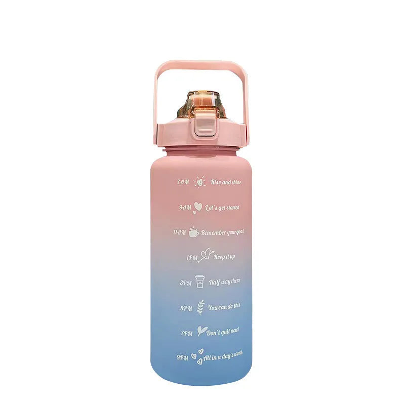 2-liter plastic water bottle, straw sports fitness cup, large portable travel water bottle