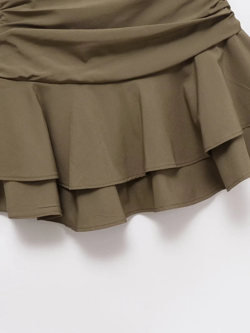 ETJ 2025  women's summer new sexy fashion hot girl style flouncy stacked decoration mid-waist short skirt pants