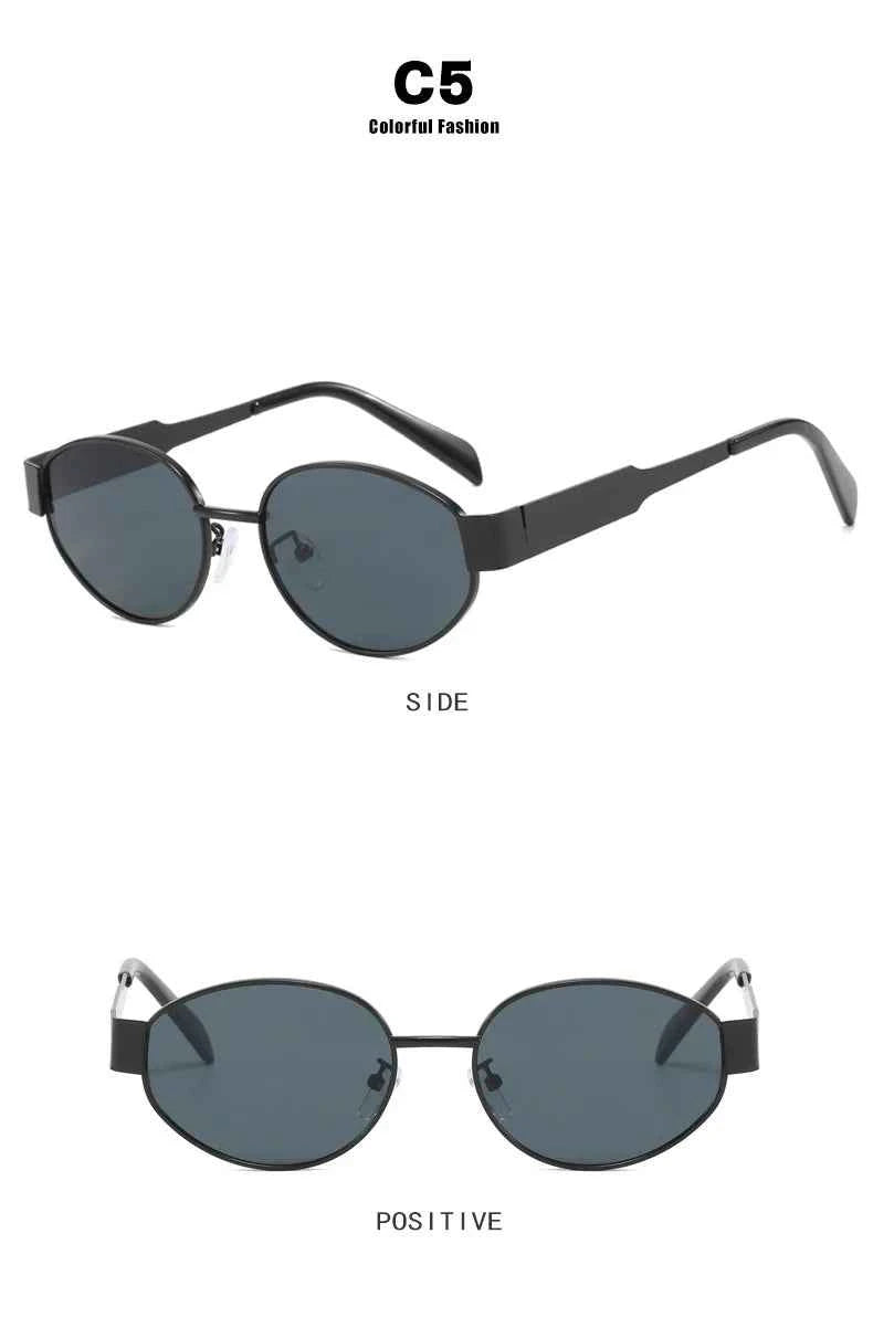 Small Metal Frame Oval Sunglasses For Women  Brand Designer Fashion Luxury Shades UV400 Eyewear Men Vintage Sunglasses 2180
