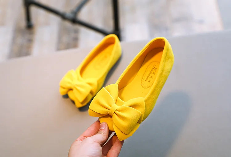 Baby Girls Shoes Princess Bow-knot Flock Fabric Spring Autumn Kids Flats Children Casual Loafers Candy Color Toddlers Shoes Soft
