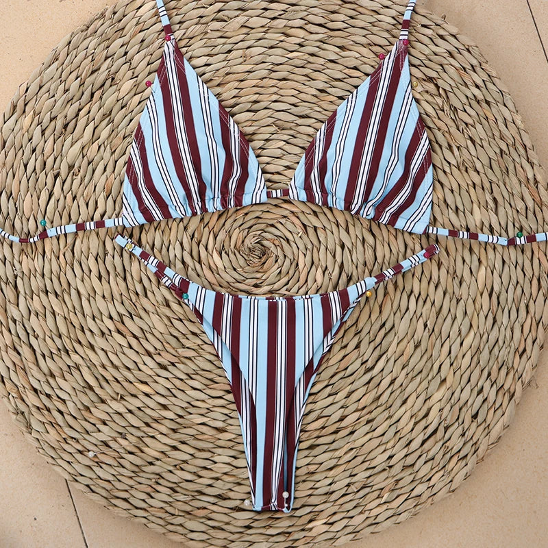 Micro Bikinis 2026 New Swimwear Women Swimsuit Sexy Brazilian Bikini Set Stripe Print Beachwear Bathing Suit Biquini Female