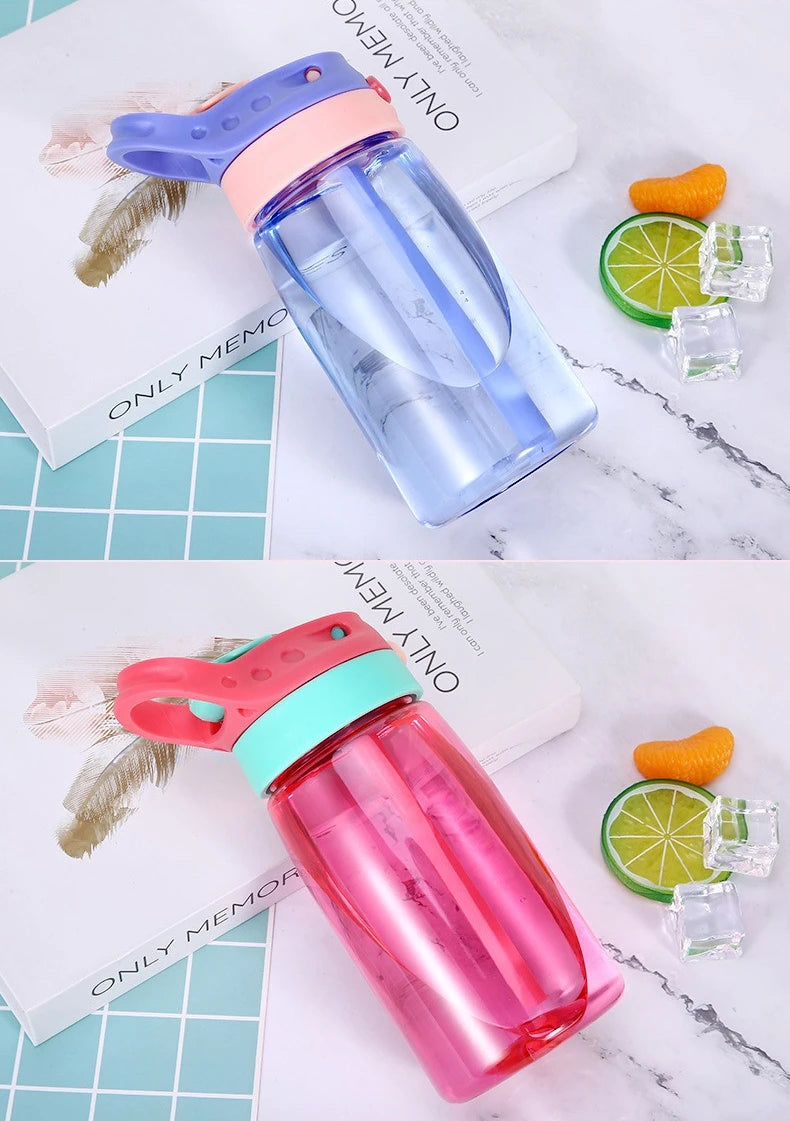 480ML Water Bottle With Straw Portable Plastic Bottles Outdoor Leakproof Cup Kids Girls Summer Cold Water Juice Drinking Bottle