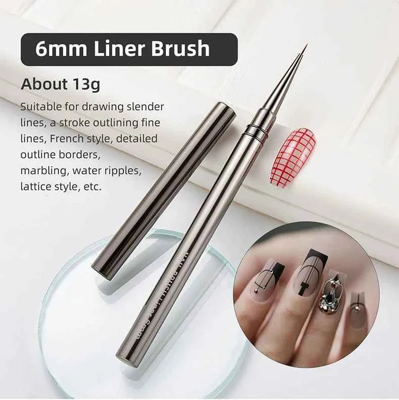 5PCS/set 6/9/12/15/18mm Nail Liner Brush Set Drawing Lines Stripe Painting Flower Pen Nail Art Manicure Metal Handle Brush Set
